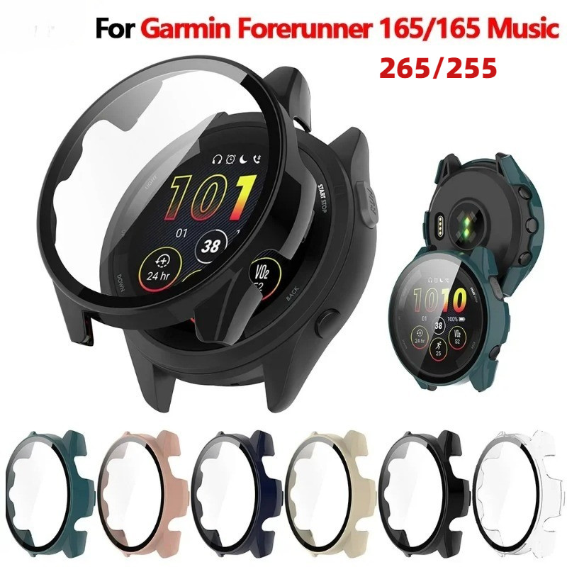 Kính cường lực + Ốp lưng cho Garmin Forerunner 165 265 / 255 PC Bảo vệ màn hình cứng toàn diện cho G
