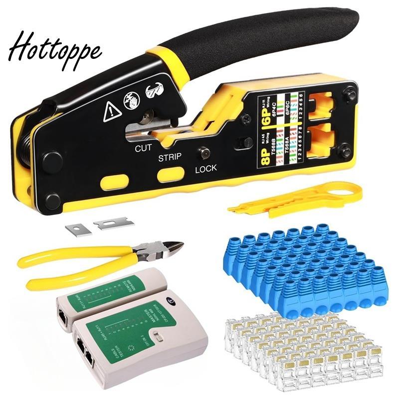 Công cụ uốn Ethernet Đi qua Crimper Cáp dữ liệu Crimper Ratchet Cáp dữ liệu mô-đun Crimper hottoppe.