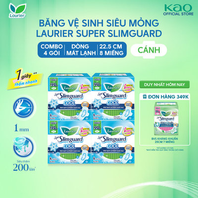 Combo 4 gói BVS Laurier Siêu Mỏng 1mm Mát lạnh 22.5cm 8 miếng