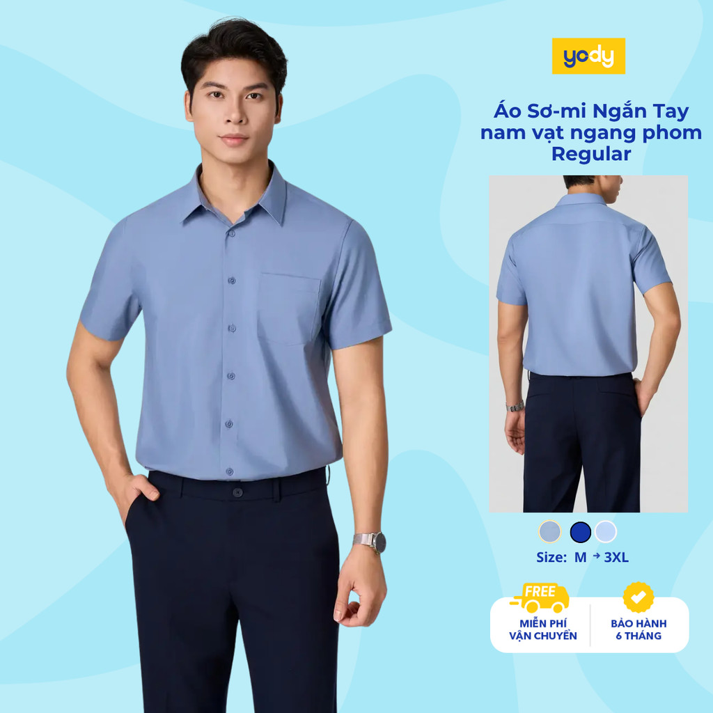 Áo Sơ-mi nam YODY Áo Ngắn Tay nam vạt ngang phom regular, có túi TRA MOSS26A011 | BigBuy360 - bigbuy360.vn
