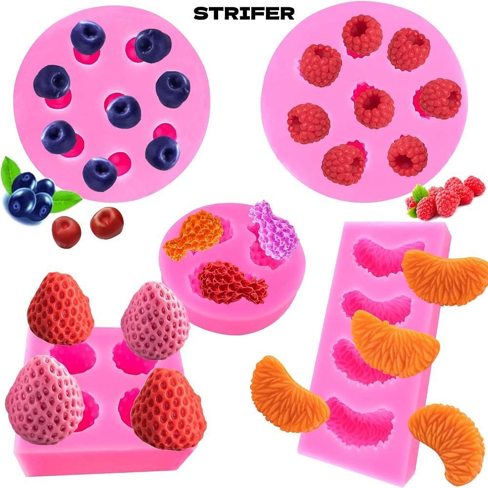 STRIFER 5 Miếng Khuôn Hình Trái Cây, Khuôn Silicon Mâm Mâm Mâm Mâm Mâm Mứt Cam, Thủ Công Việt Dâu Dứ