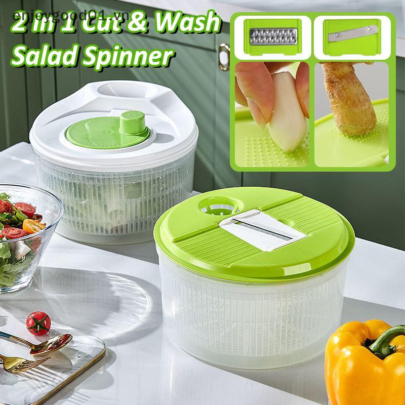 {ENJOY VN} Máy sấy salad gia dụng cắt và giặt 2 trong 1 Salad Spinner Máy khử nước rau Giỏ thấm đa c