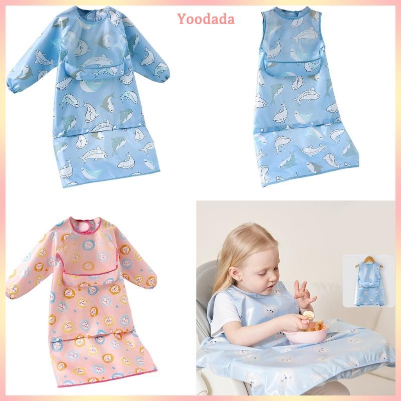 YOO YOO Yếm Cho Bé Có Túi Bảo Quản Lớn In Hình Hoạt Hình Tay Dài