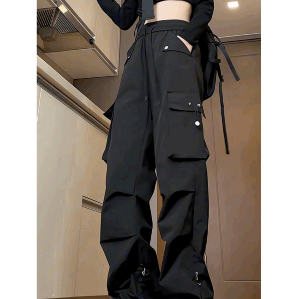 Black women's new work pants for petite individuals, loose-fitting, windproof, waterproof, suitable 
