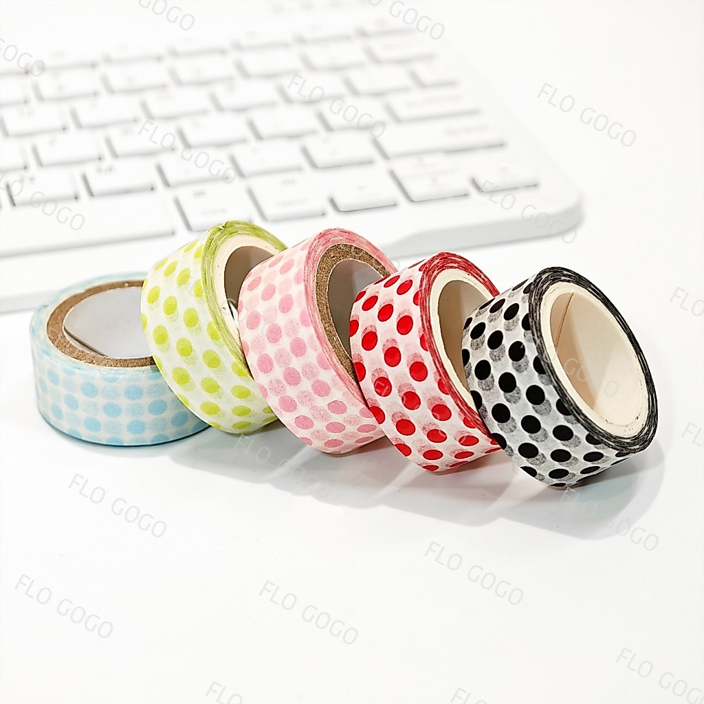 Chấm Bi Băng Keo Washi 15mm×5m Colorful Dot Pattern Băng Keo Giấy Kawaii Planner Nhật Ký Sổ Nhật Ký 