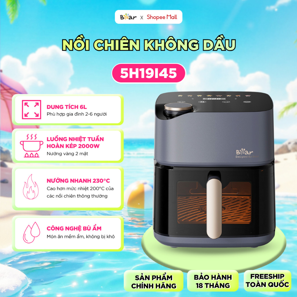 [KOL] Nồi Chiên Không Dầu Bear 6.0L Nồi Chiên Giảm Dầu Cho Thức Ăn Healthy AF-5H19I45