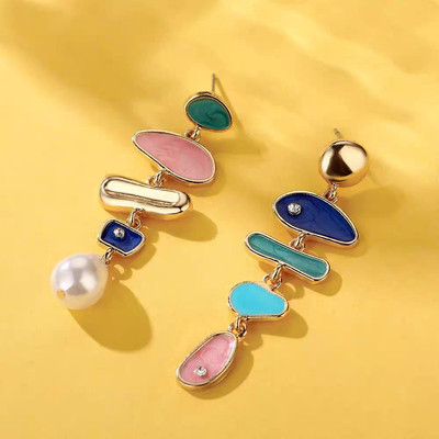 Pinkdudu Tối Giản Hình Học Không Đều Nhỏ Giọt Men Bông Tai Ngọc Trai Vintage Sang Trọng Đa Năng Thả / Tòn Ten Bông Tai Nữ Sang Trọng Hàng Ngày Trang Sức PD654