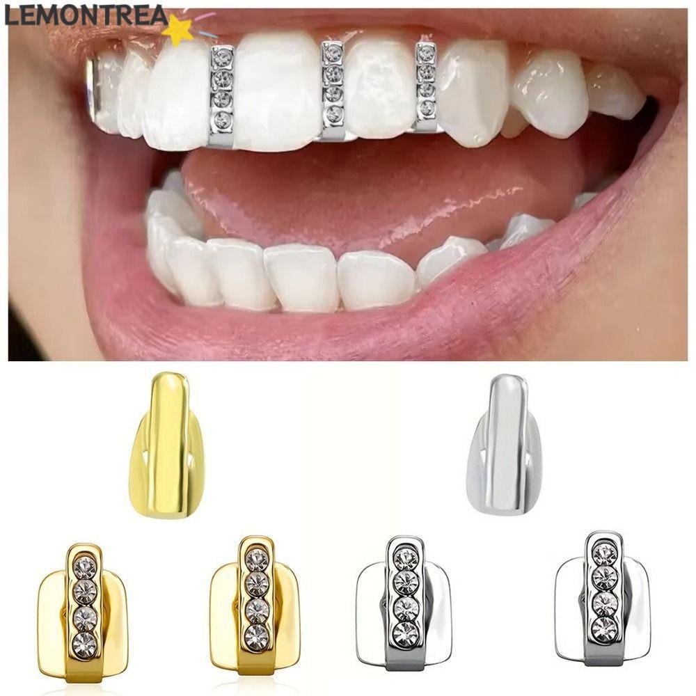 LEMONTREAL 3 Cái Grillz, Rỗng Kim Cương Giả Hip Hop Răng Grillz, Sáng Bóng Răng Mũ Nam Nữ