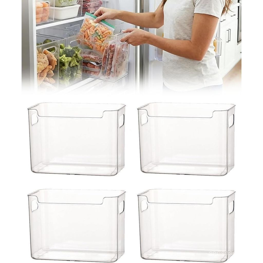 CrystalClearFreezerStorageBins-4Pack of transparent plastic storage boxes，Suitable for refrigerators