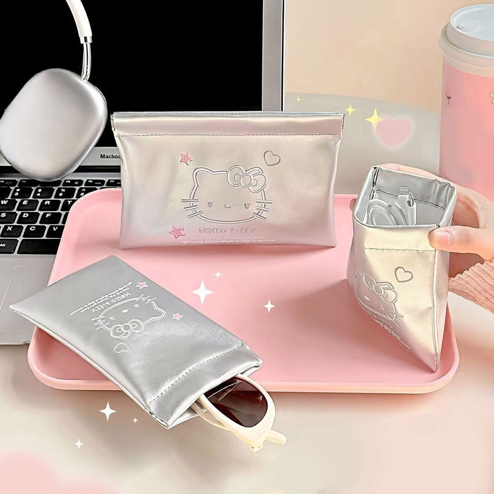 Túi lưu trữ bật lên tự động Kawaii Hello ‐ Kitty Túi Mini cầm tay PU kim loại…