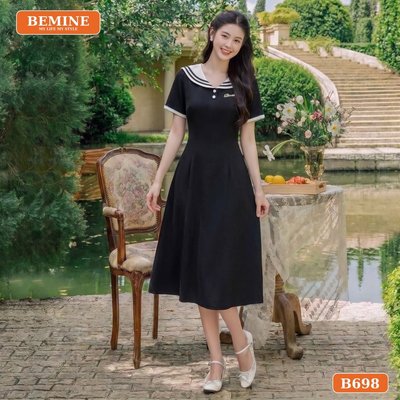 Đầm thiết kế BEMINE cổ thủy thủ phối viền dáng chữ A phù hợp đi chơi-B698