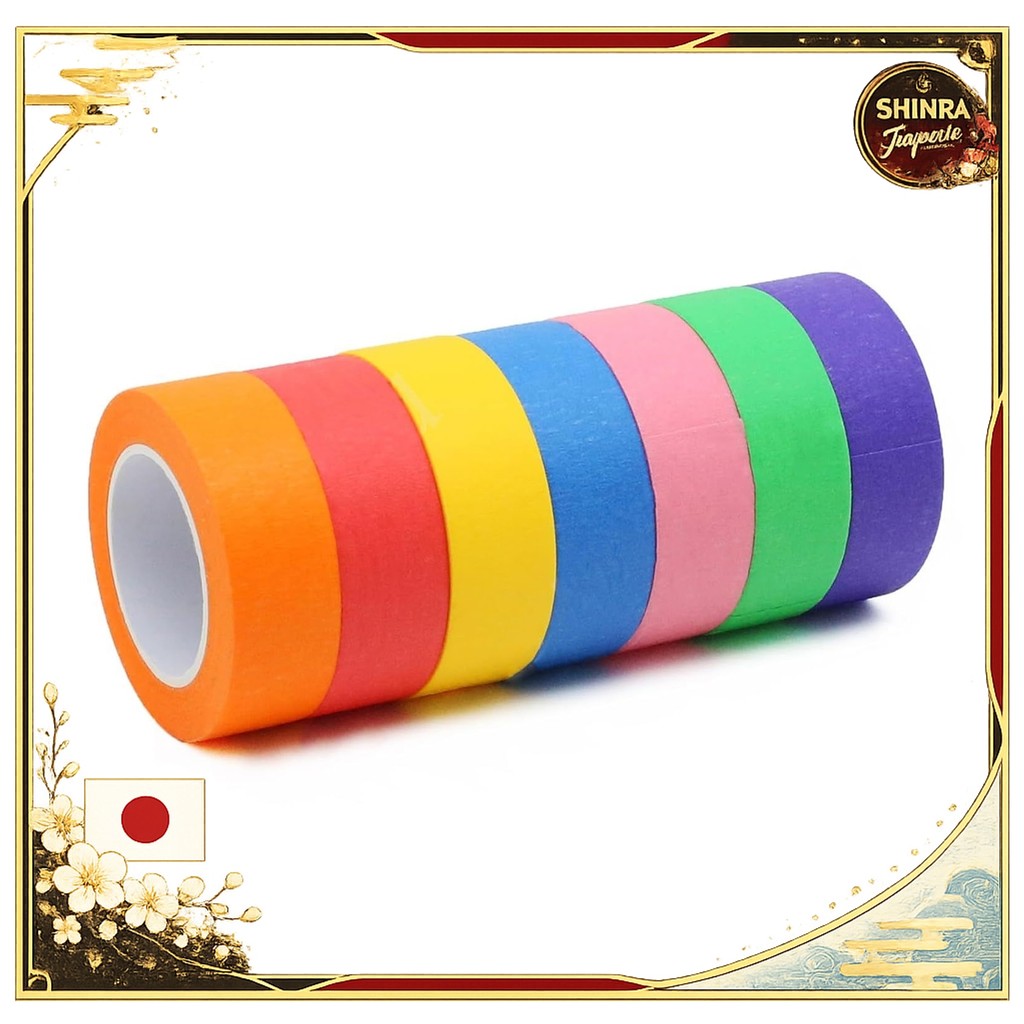 《Direct From Japan》  Masking Tape Colorful 7 Color Set 25mm x 13m Washi Tape Peel Off Without Leavin
