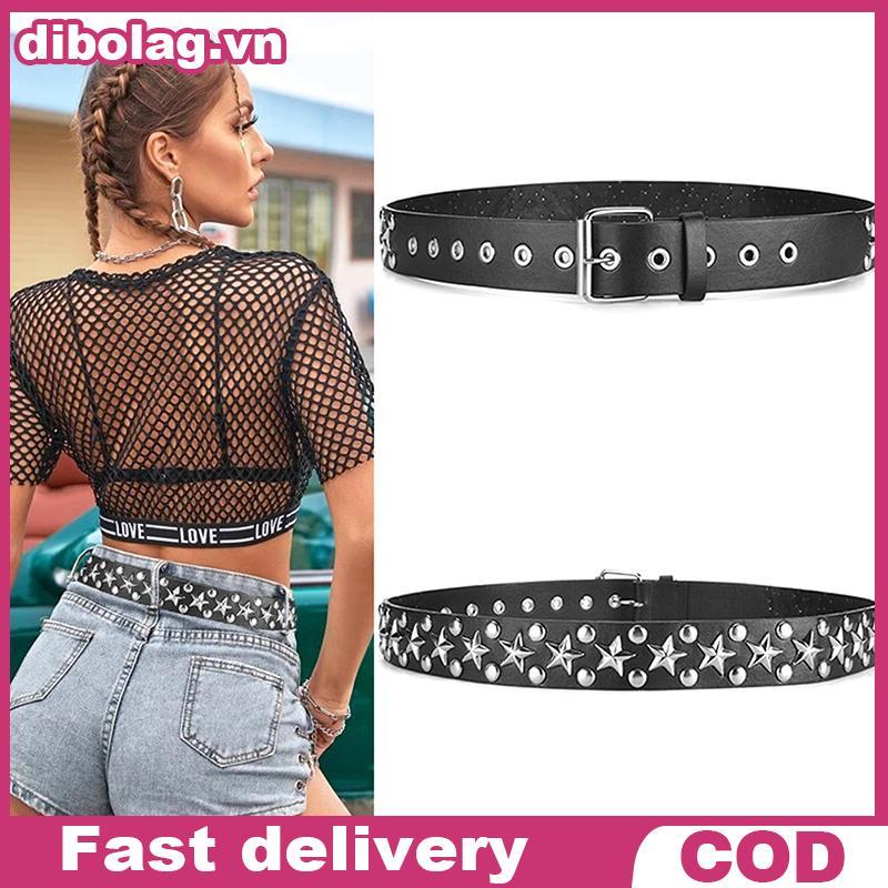DIBO Rivet Hollow Bullet Punk Belt - Thắt lưng da đính đá Gothic có thể điều chỉnh dành cho nữ.