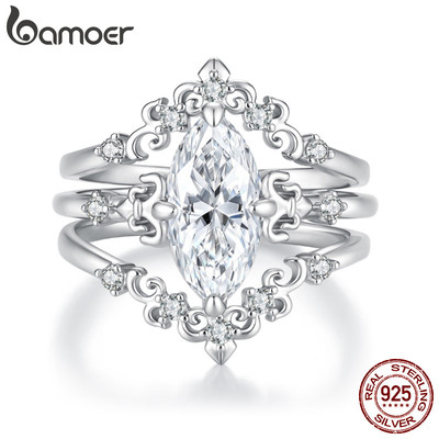 Bamoer Bạc 925 Có Thể Xếp Chồng Moissanite Nhẫn Trang Sức Thời Trang Quà Tặng Cho Nữ MSR120