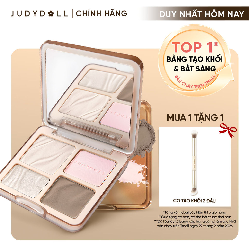 JUDYDOLL Phấn bắt sáng tạo khối 4 ô Highlight Contour Palette Tự nhiên Lâu trôi Chống nước 9g