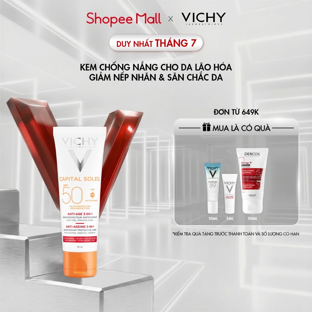 Kem chống nắng bảo vệ, giảm lão hóa Vichy Capital Soleil 3in1 Anti-Aging SPF50 50ml