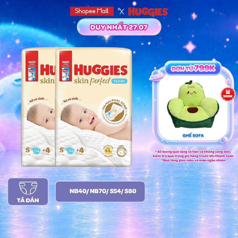 Combo 2 Tã dán sơ sinh Huggies Skin Perfect NB40/NB70/S54/S80