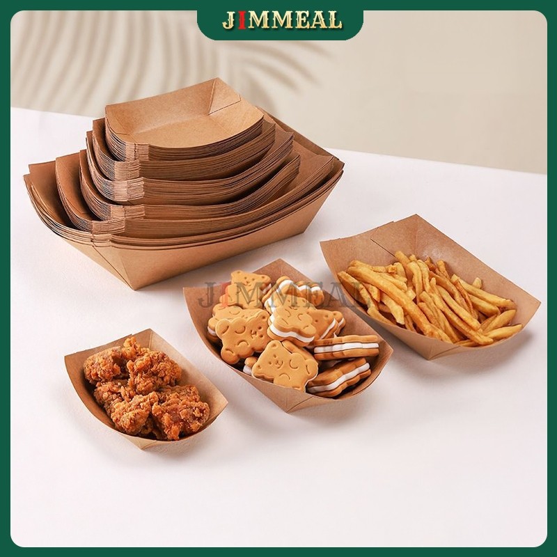 Set 100 Khay Giấy Kraft Dáng Thuyền JIMMEAL Đựng Đồ Ăn Nhanh, Gà Rán, Khoai Tây Chiên Đa Năng