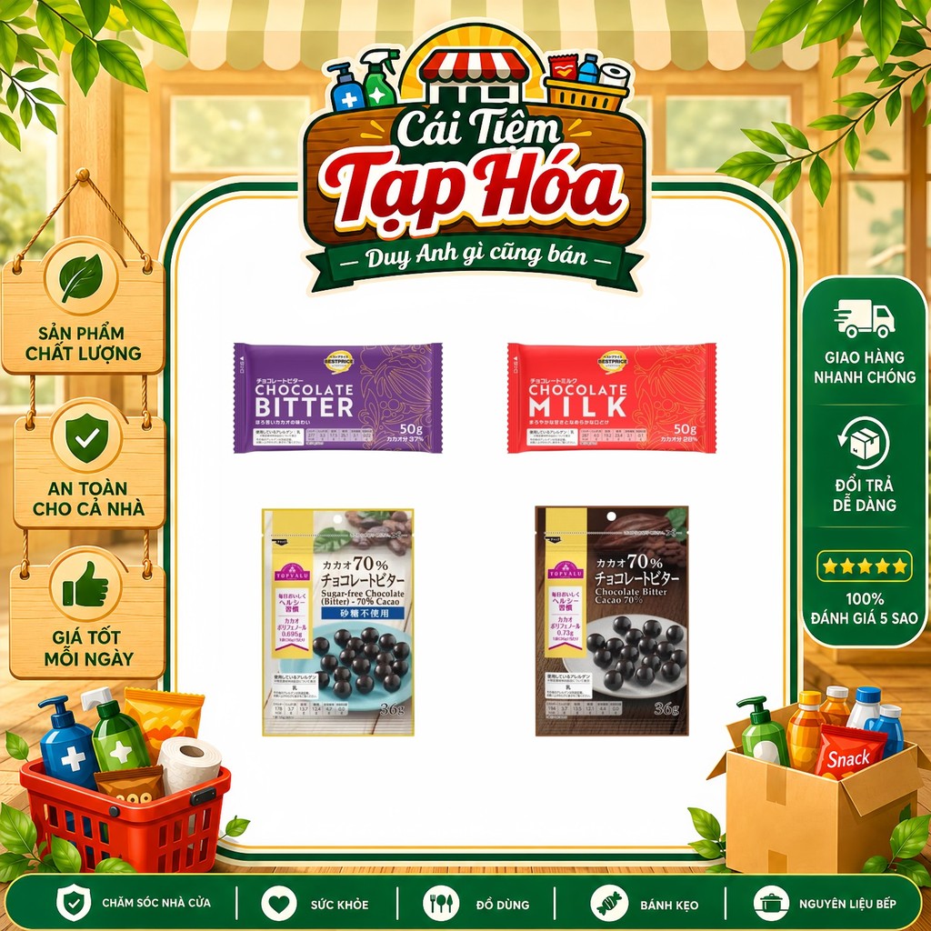 TOPVALU – SOCOLA THANH & SOCOLA ĐẬM VỊ 36G–50G - Hương vị cacao hài hòa, thích hợp dùng trực tiếp