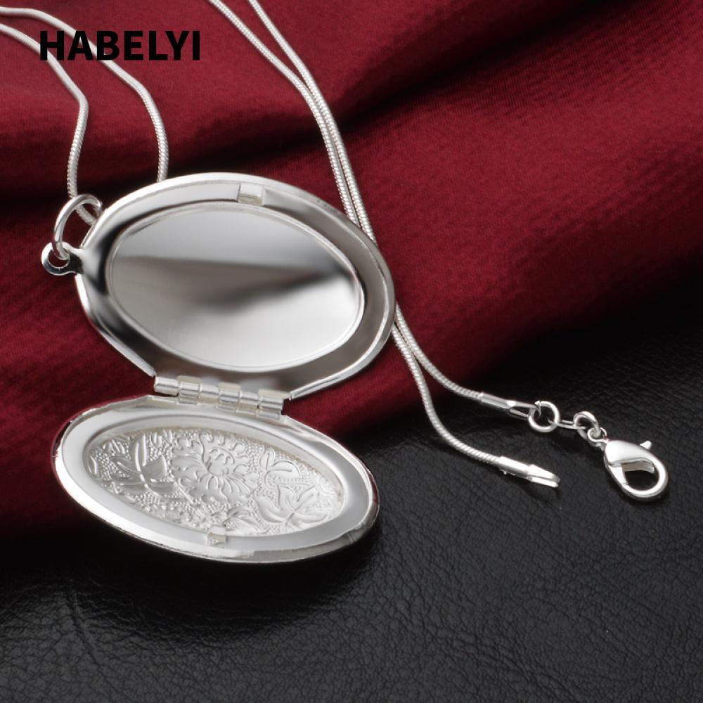 HABELYI Photo Locket nữ dây chuyền trang sức mạ bạc