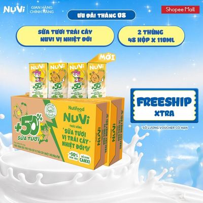 Combo 2 Thùng 48 Hộp Thức Uống Sữa Tươi Trái Cây NuVi Vị Trái Cây Nhiệt Đới 110ml