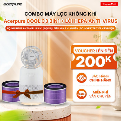 Combo Máy lọc không khí Acerpure Cool C3 3in1 + Lõi HEPA Anti-Virus kháng khuẩn 35m² - BH 12 tháng