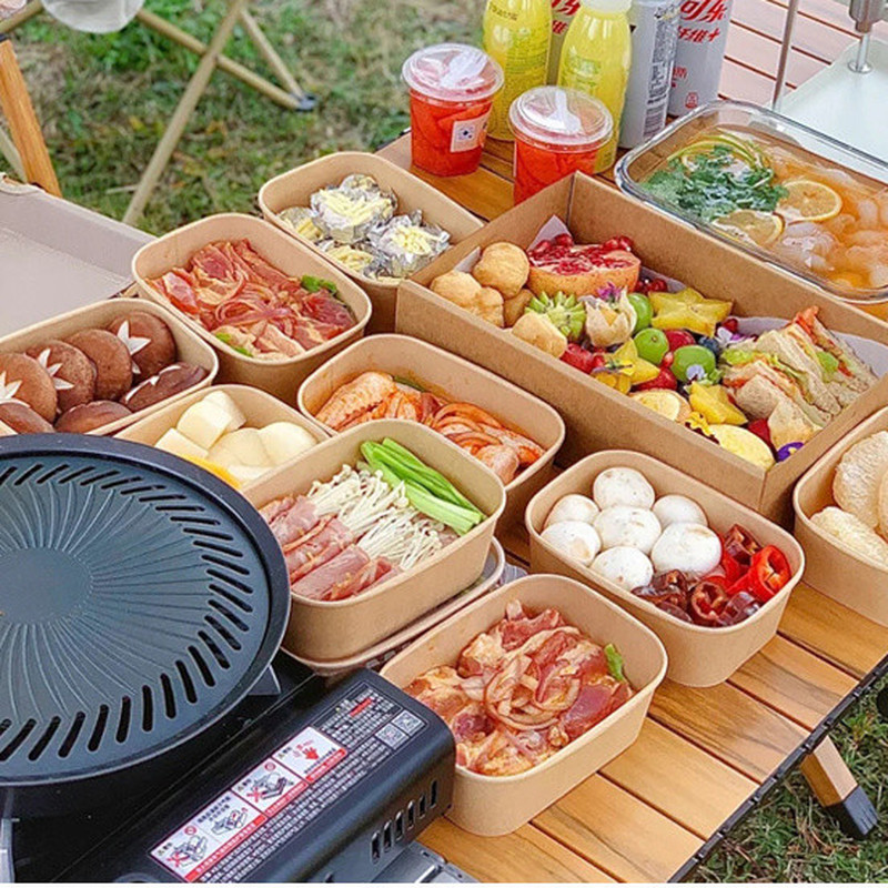 Rectangular disposable kraft paper lunch box, essential camping supplies
