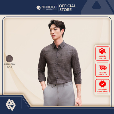 Áo sơ mi họa tiết kẻ nam Phan Nguyễn, chất liệu 100% cotton, mềm mịn mát, form regular fit SMD.1520