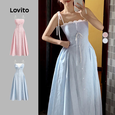 Đầm nữ Lovito xanh dương xuân hè ren phong cách thường ngày L144AD305