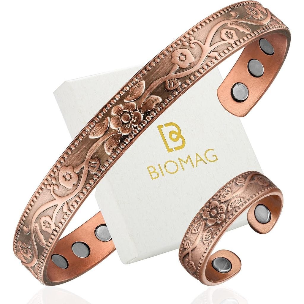 BioMagCperMagneticBraceletforWomenMen, PureCperJewelryGift|99,99% PureCperCuffBangleLymphaticDrainag