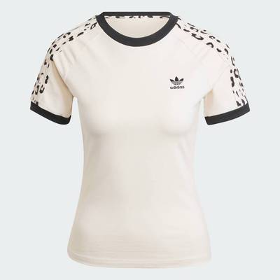 adidas Phong cách sống Áo Thun 3 Sọc Họa Tiết Da Báo Nữ trắng IW8474