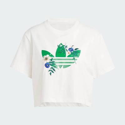 adidas Phong cách sống Áo Thun Ba Lá In Graphic Hoa Phong Cách Thời Trang Nữ trắng IS3870
