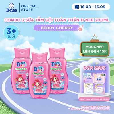 Combo 3 Tắm gội toàn thân trẻ em (>3 tuổi) D-nee 200 ML/Chai - Berry Cherry