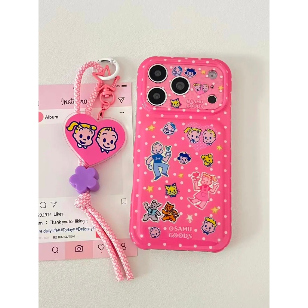 Ốp Điện Thoại Màu Hồng Vintage Nhân Vật Hoạt Hình Full Cover GlossyCute Phong Cách Retro Chống Sốc B
