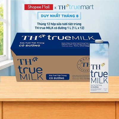 Thùng 12 hộp sữa tươi tiệt trùng TH true MILK có đường 1 L (1 L x 12)