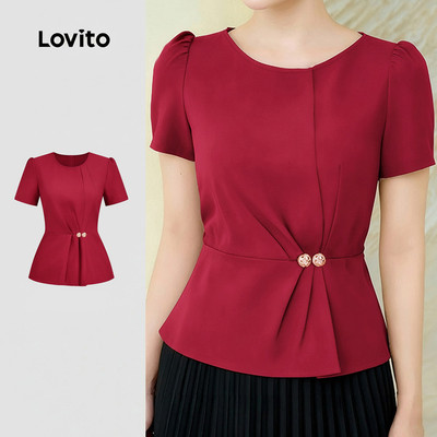 Áo Lovito thanh lịch xếp nếp mùa xuân/hè cho nữ L165ED017