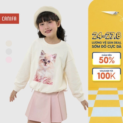 Áo nỉ bé gái có hình in CANIFA cổ tròn dài tay in họa tiết 1TW25W002