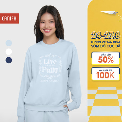 Áo nỉ nữ CANIFA chất nỉ cào lông mềm mịn dài tay cổ tròn có hình in 6TW25W001