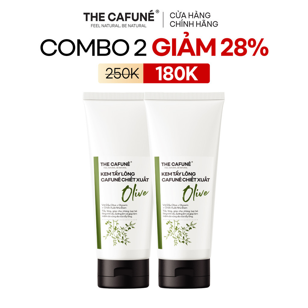 [MUA 2 GIẢM 28%] Combo 2 Tuýp Kem Tẩy Lông The Cafuné Chiết Xuất Olive 100g, Giúp Tẩy Sạch Lông Dịu 