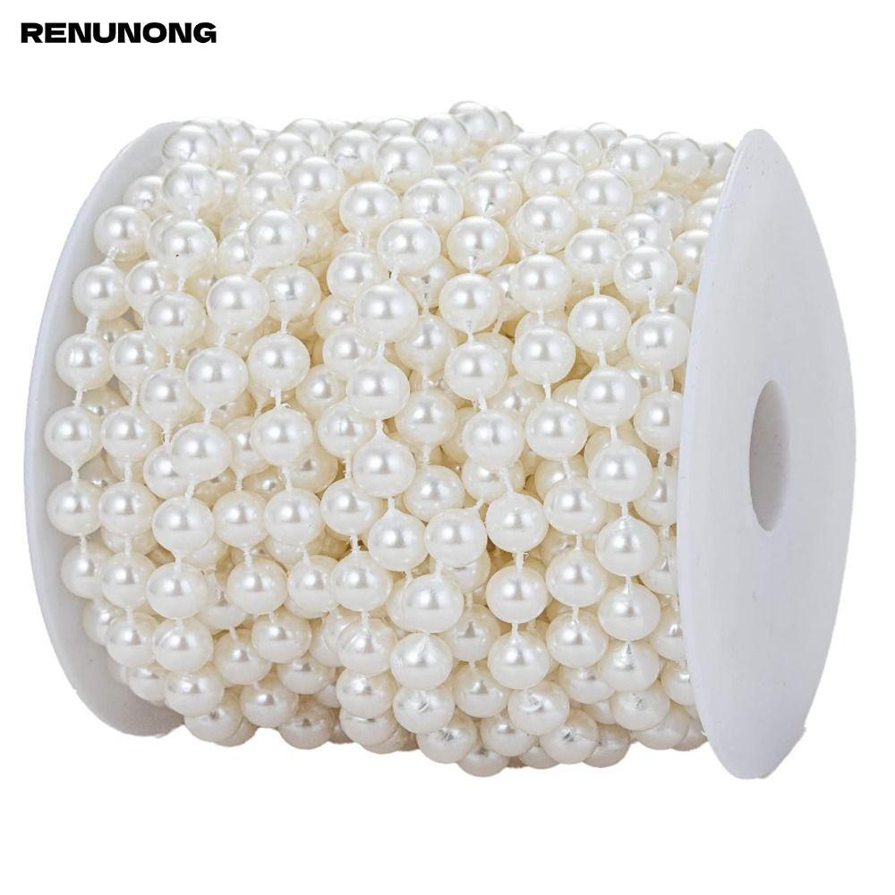 Dây ngà RENUNONG, Hạt giả ống 33 Feet, Đồ thủ công DIY Dây ngà 8mm Ngọc trai Trang trí cây thông Noe