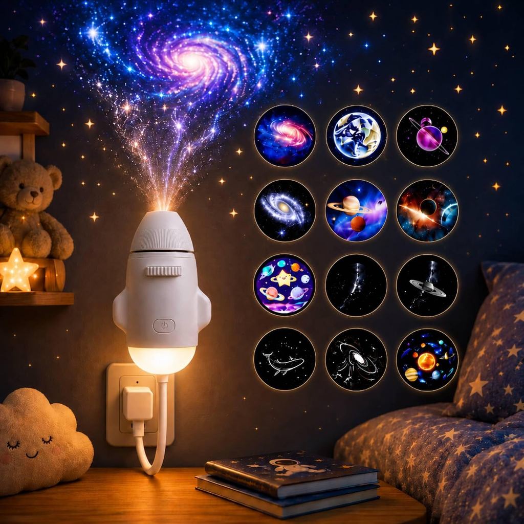 2-in-1 Galaxy Projector Night Light with 12 Starry Sky Projection Films, USB Portable Star Projector