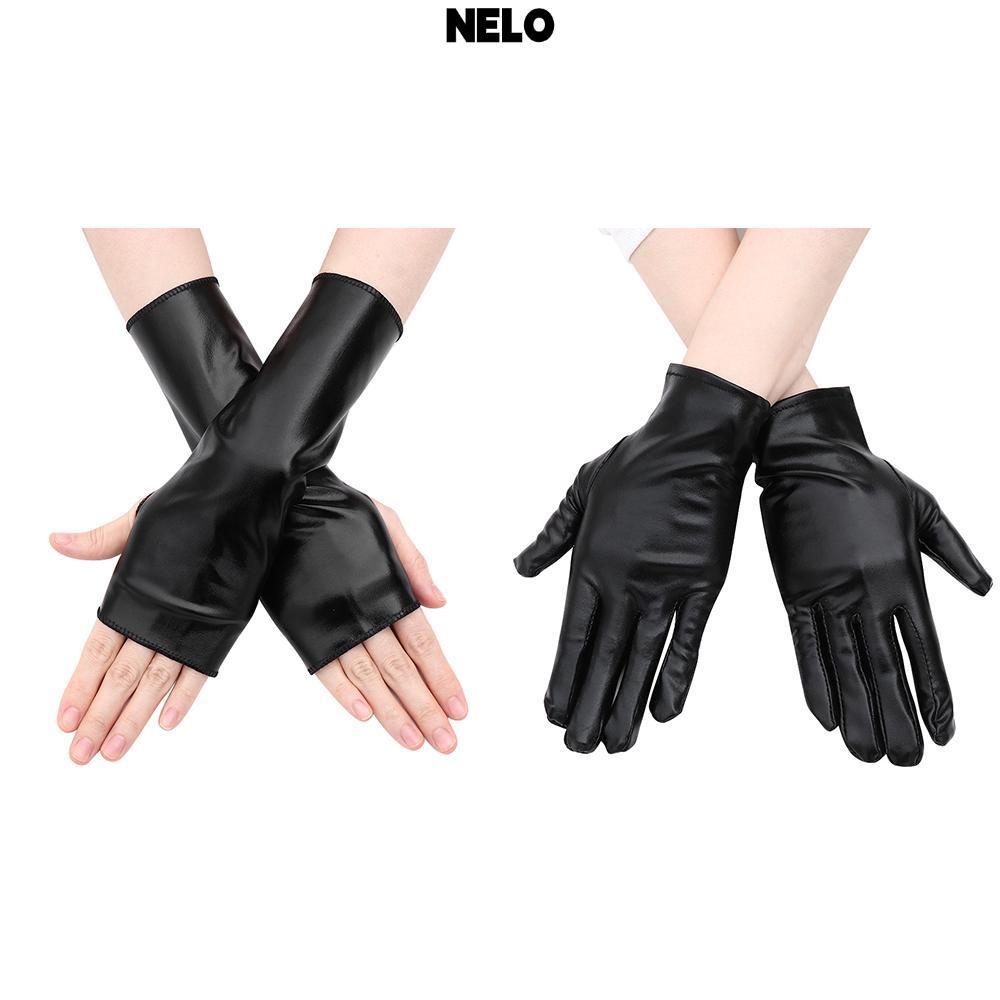 Găng tay đen NELO Gothic Punk Gothic Gothic Gothic Gothic Găng tay PU