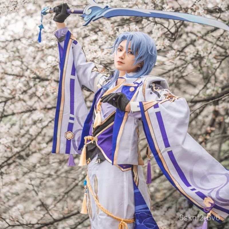 Trang phục cosplay Kamisato Ayato Genshin Impact set đầy đủ biểu diễn có sẵn