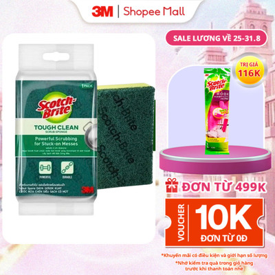 Scotch-Brite Cước Rửa Chén Siêu Sạch Có Mút, Xanh Lá, 100 mm x 70 mm, 1 Cái/Gói