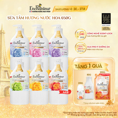 [MÙI HƯƠNG MỚI] Sữa tắm hương nước hoa Pháp Enchanteur Deluxe 650g / 900g - Mềm mịn như lụa Lưu hương 24H