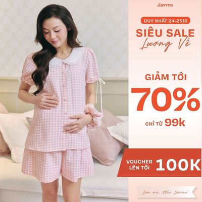 Bộ Đồ Bầu Cloudy L'amme - Bộ Mặc Nhà Chất Đũi Hàn Dập Hoa Nổi Mềm Mát, Thiết Kế Quần Giả Váy Kín Đáo