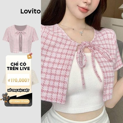 (Live Hosts' pick) Lovito thanh lịch Áo ren kẻ sọc thông thường dành cho nữ L90AD001 (Nhiều màu)