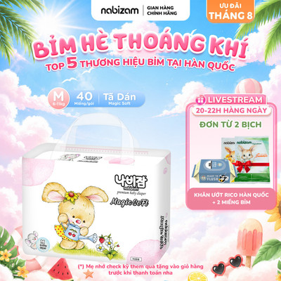 Tã/Bỉm Dán NABIZAM Magic Soft Nội Địa Hàn Cao Cấp Mềm Mại, Mỏng, Thoáng Khí Hiệu Quả Size M Cho Bé 6-11kg, 40 Miếng/Bịch
