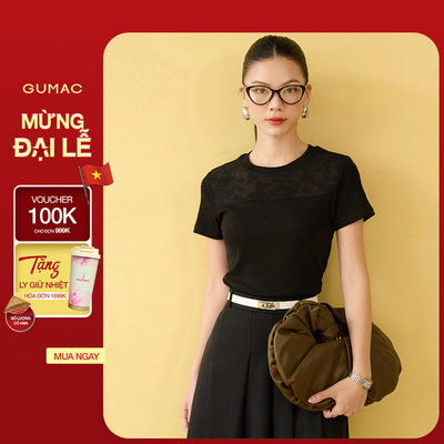 Áo thun nữ GUMAC form slim kiểu phối ren cổ bo tròn tay ngắn  ATF10008