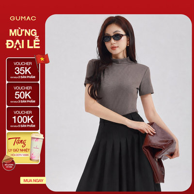 Áo Thun Cổ Lọ Nữ GUMAC Áo Thun Gân Phom Ôm Co Giãn Nhiều Tôn Dáng LATE1111 - LATG08046